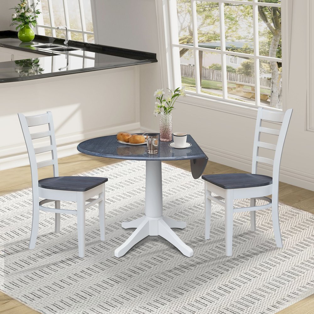 42" Round Top Dual Drop Leaf Pedestal Table with 2 Dining Chairs. Picture 4