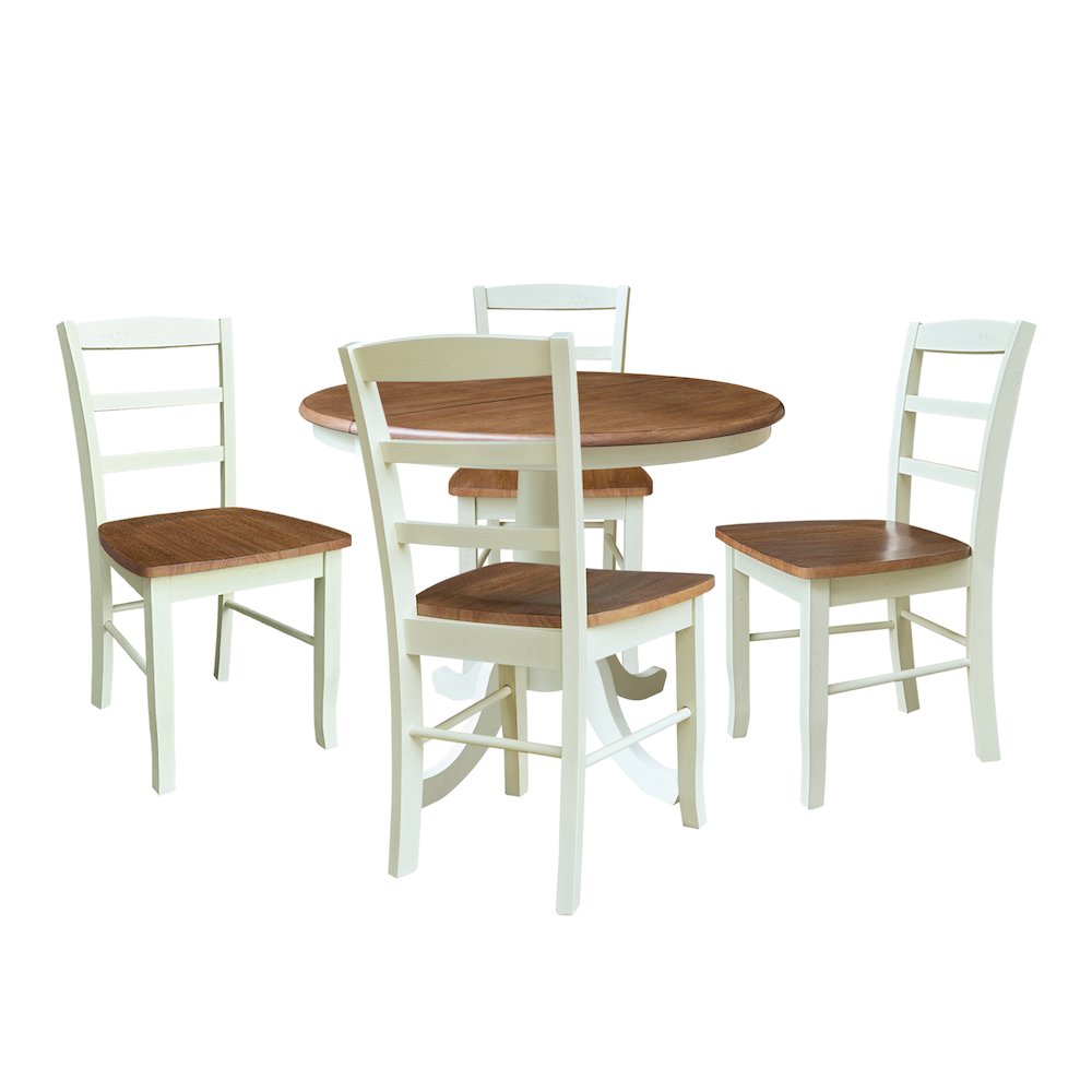 36" Round Extension Dining Table with 4 Madrid LadderBack Dining Chairs. Picture 1