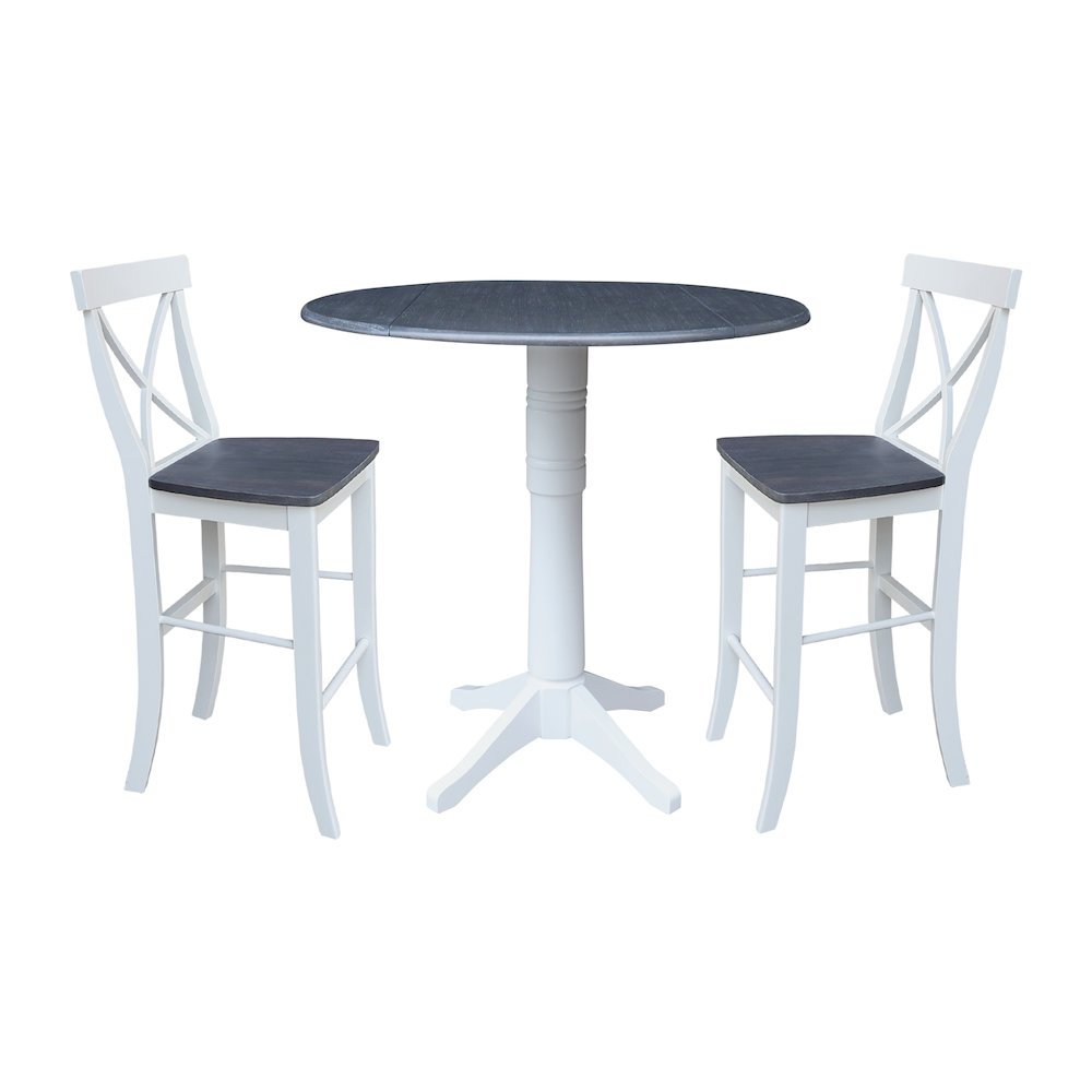 42" Round Top Dual Drop Leaf Pedestal Table with 2 Stools. Picture 1