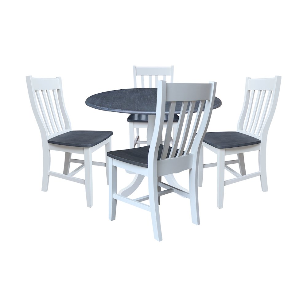 42" Round Top Dual Drop Leaf Pedestal Table with 4 Dining Chairs. Picture 1