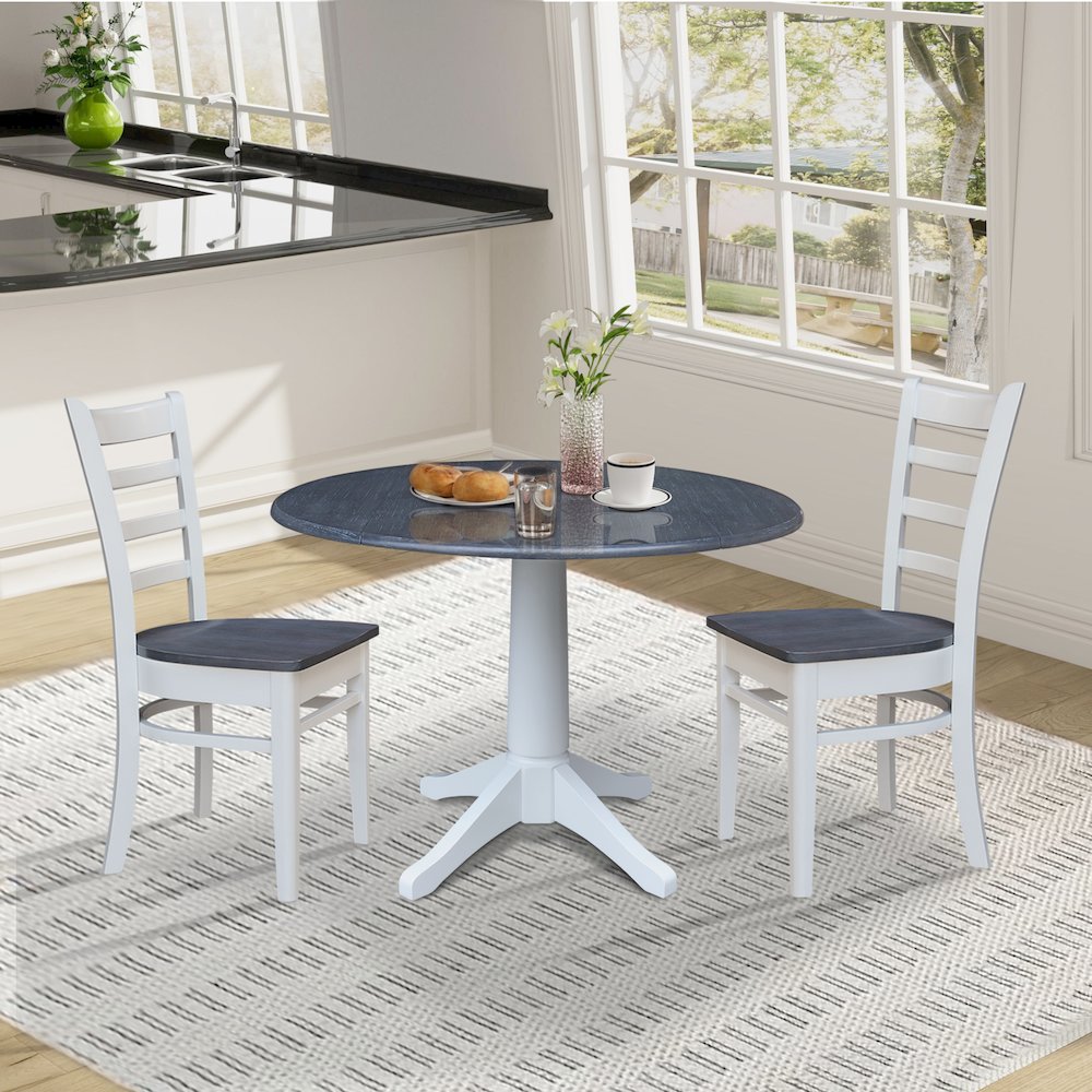 42" Round Top Dual Drop Leaf Pedestal Table with 2 Dining Chairs. Picture 6