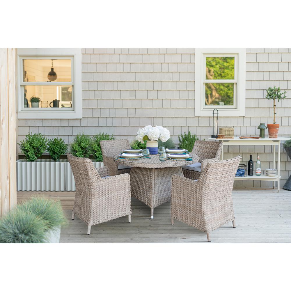 Outdoor 5 Piece Wicker Patio Furniture Set with a Round Table and 4 Chairs. Picture 2
