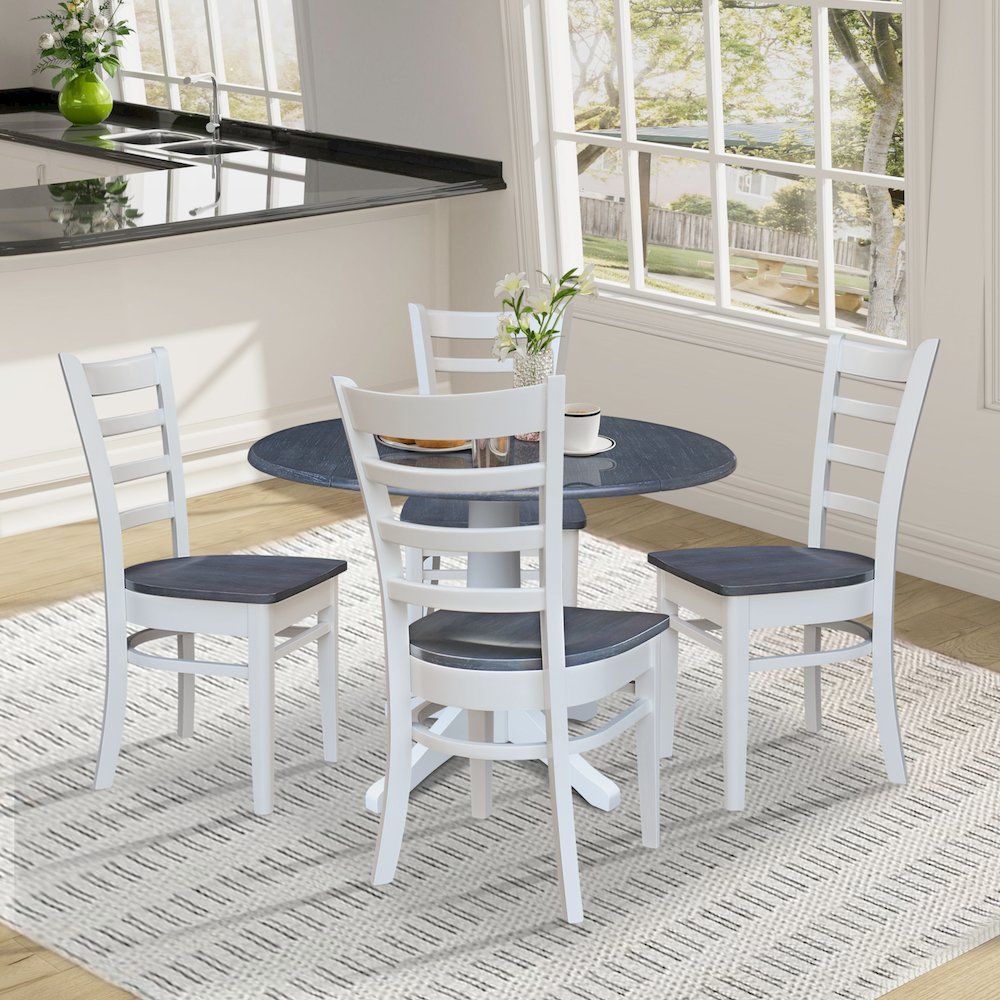 42" Round Top Dual Drop Leaf Pedestal Table with 4 Dining Chairs. Picture 4