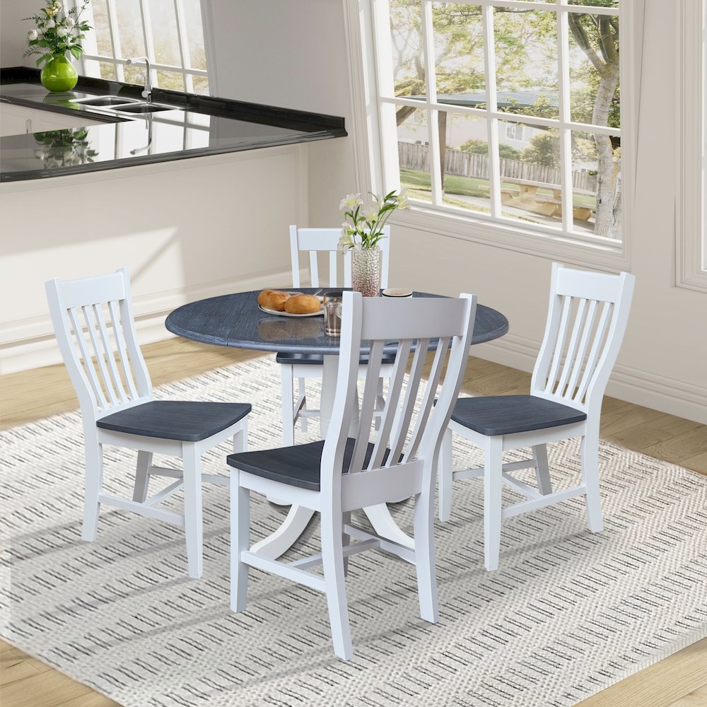 42" Round Top Dual Drop Leaf Pedestal Table with 4 Dining Chairs. Picture 4