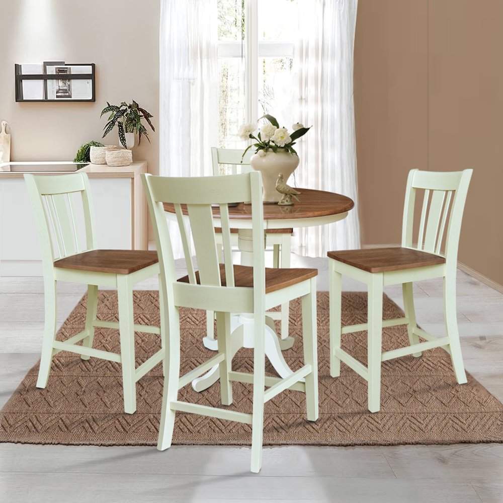 36" Round Pedestal Height Dining Table with 4 San Remo Counter Height Stools. Picture 4