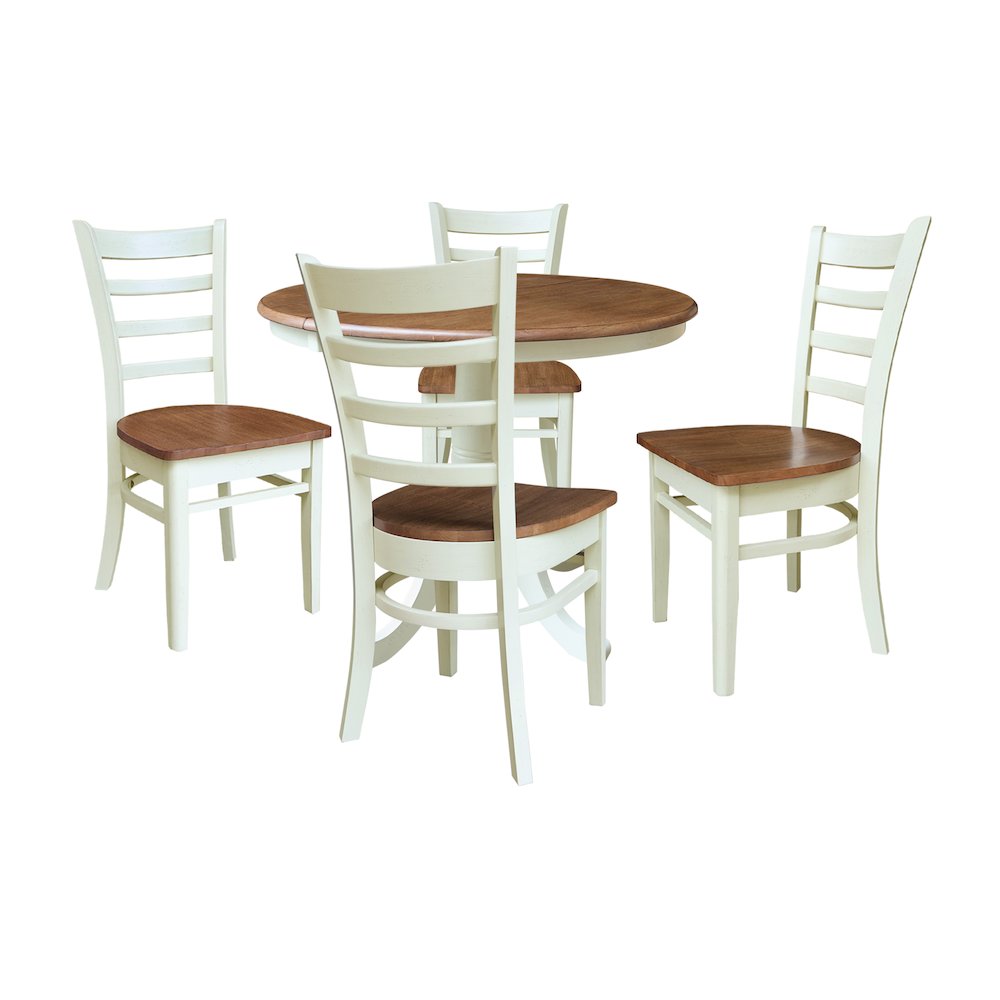 36" Round Top Pedestal Extention Table with 12" Leaf and 4 Dining Chairs. Picture 1