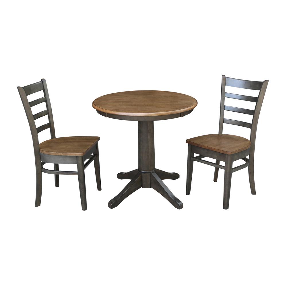 30" Round Top Pedestal Table With 2 Emily Chairs - 3 Piece Set. Picture 1