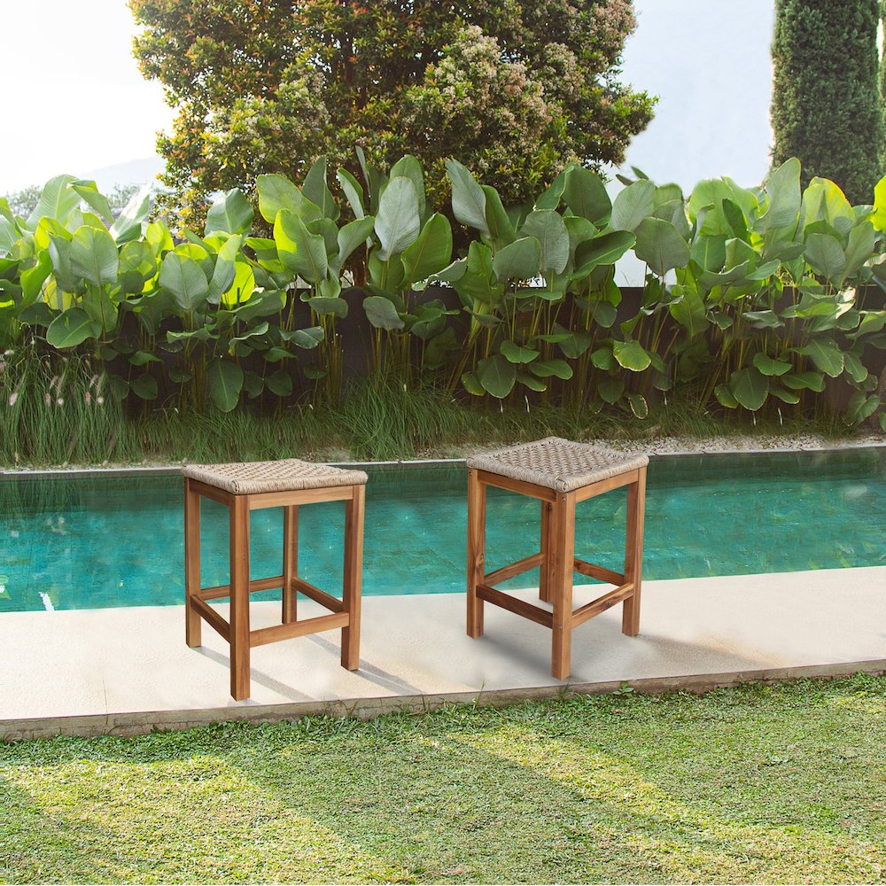 Outdoor Set of Two Stools with Wicker Seats. Picture 7
