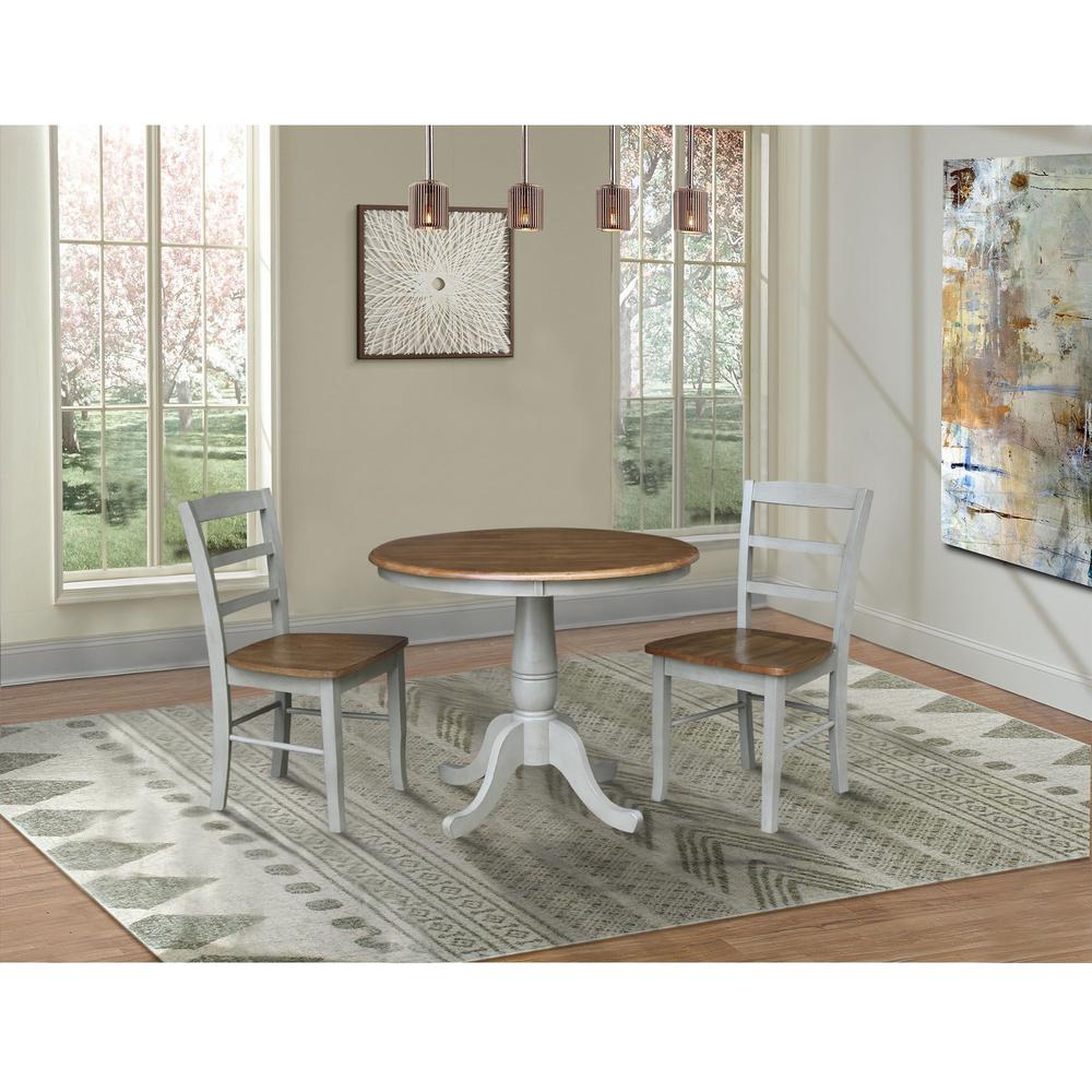 36" Round Top Pedestal Dining Table with 2 Madrid Ladderback Chairs. Picture 1