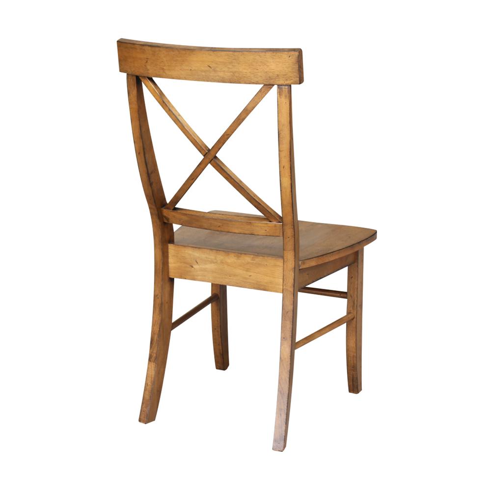 Set of Two X-Back Chairs  with Solid Wood Seats , Pecan. Picture 7