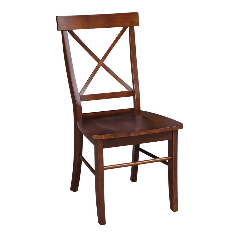 Set of Two X-Back Chairs  with Solid Wood Seats , Espresso. Picture 6