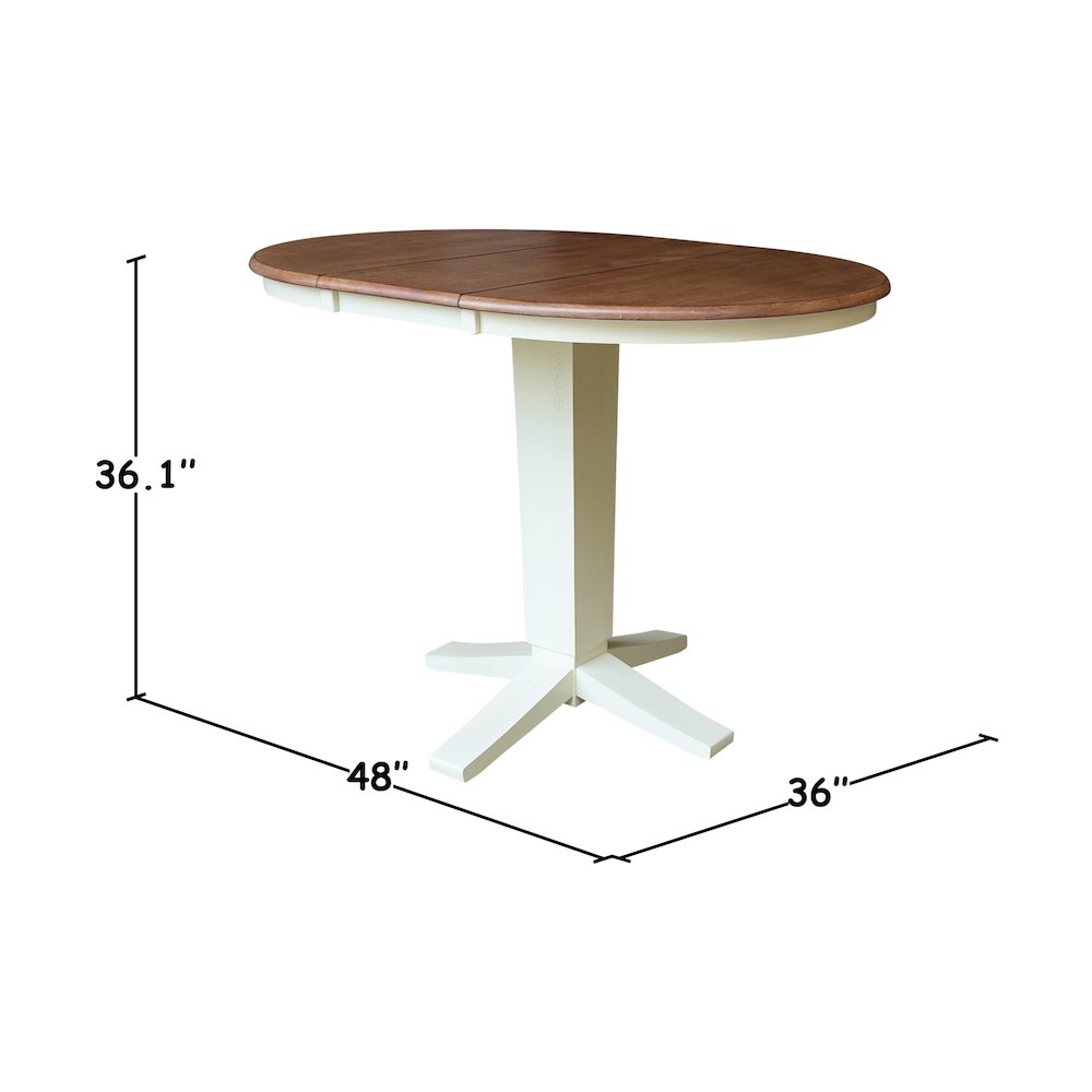 36" Solid Wood Round Top Pedestal Table with 12" Leaf - 36.1"High Dining Height. Picture 6