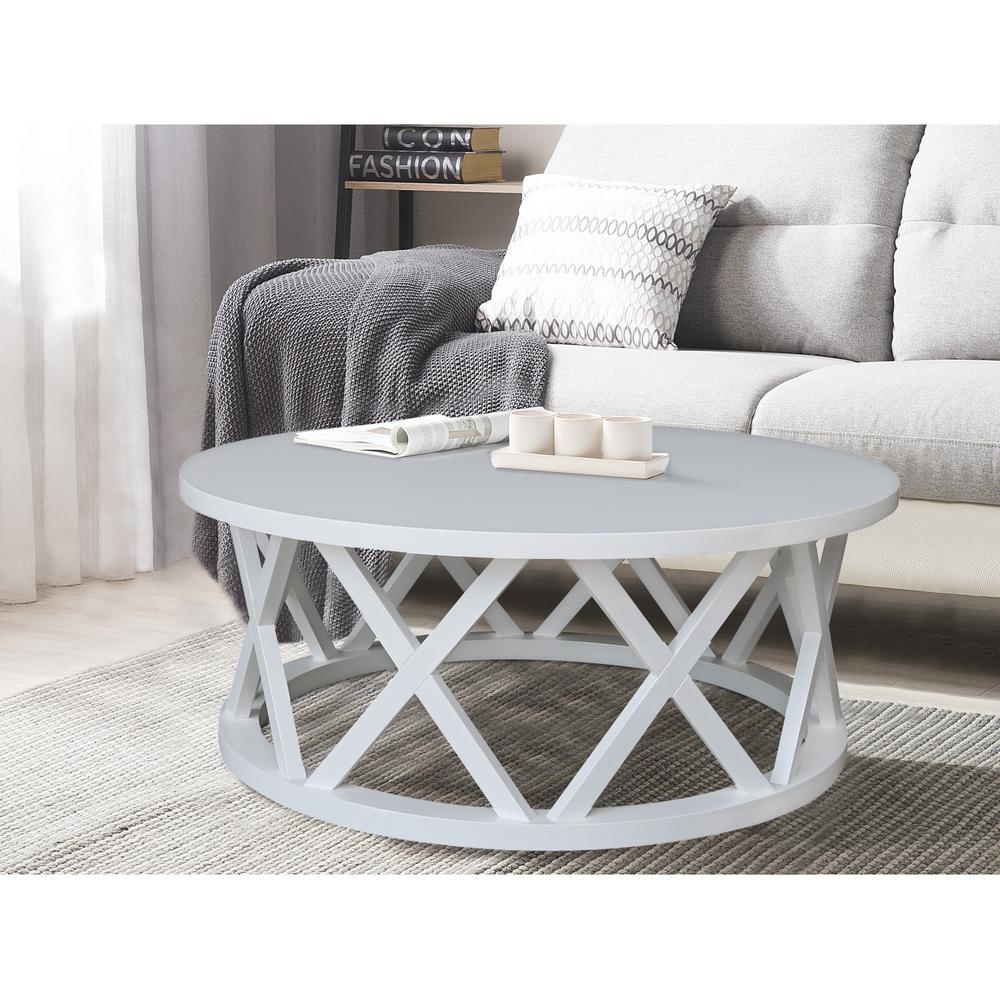 Round Ceylon Coffee Table, White. Picture 2