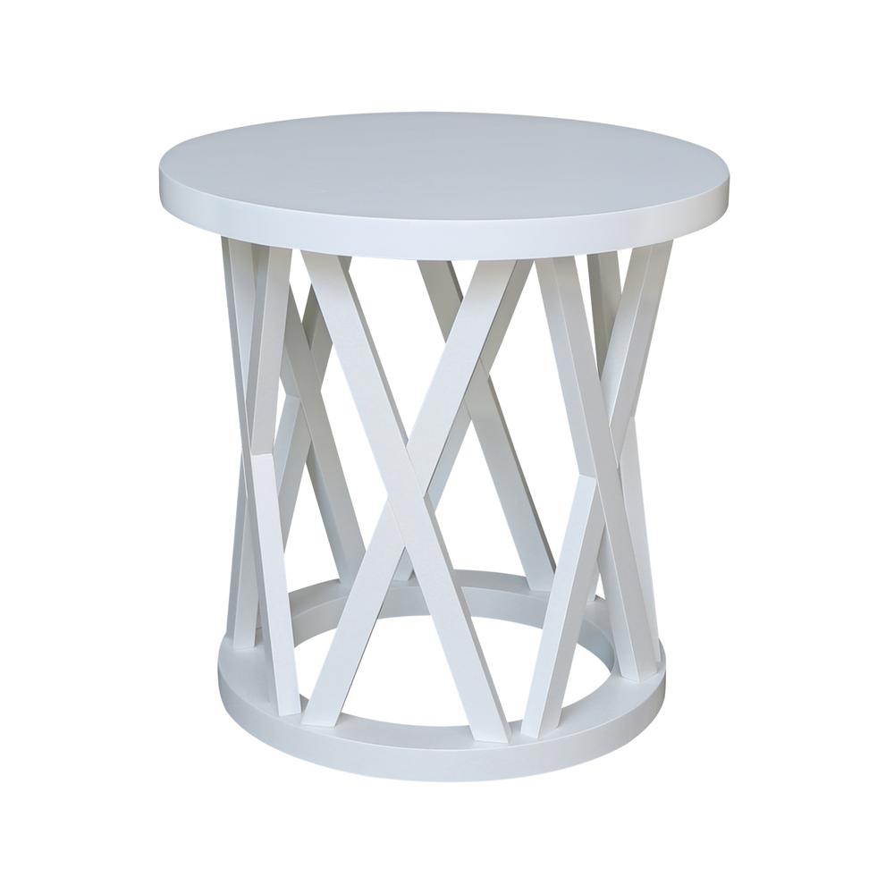 Round Ceylon End Table, White. Picture 1