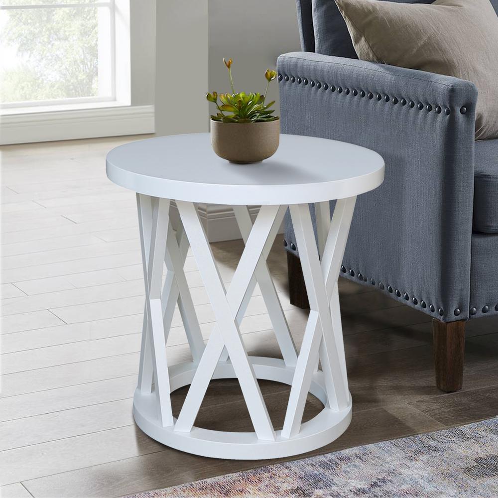 Round Ceylon End Table, White. Picture 2