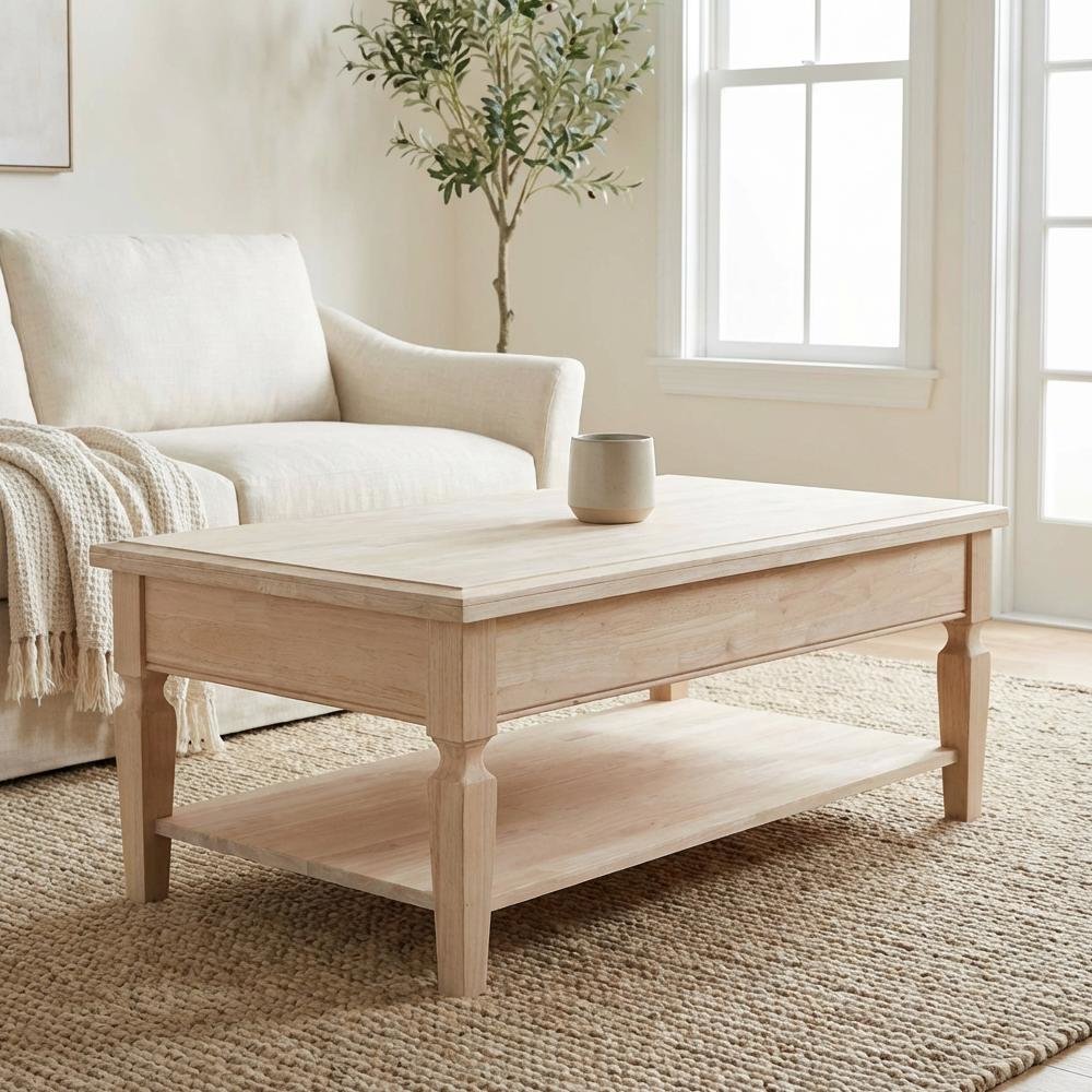 Unfinished Hardwood Coffee Table with Durable Build and Easy Care Instructions. Picture 3