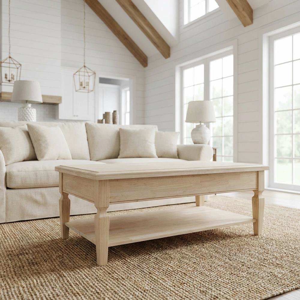 Unfinished Hardwood Coffee Table with Durable Build and Easy Care Instructions. Picture 2