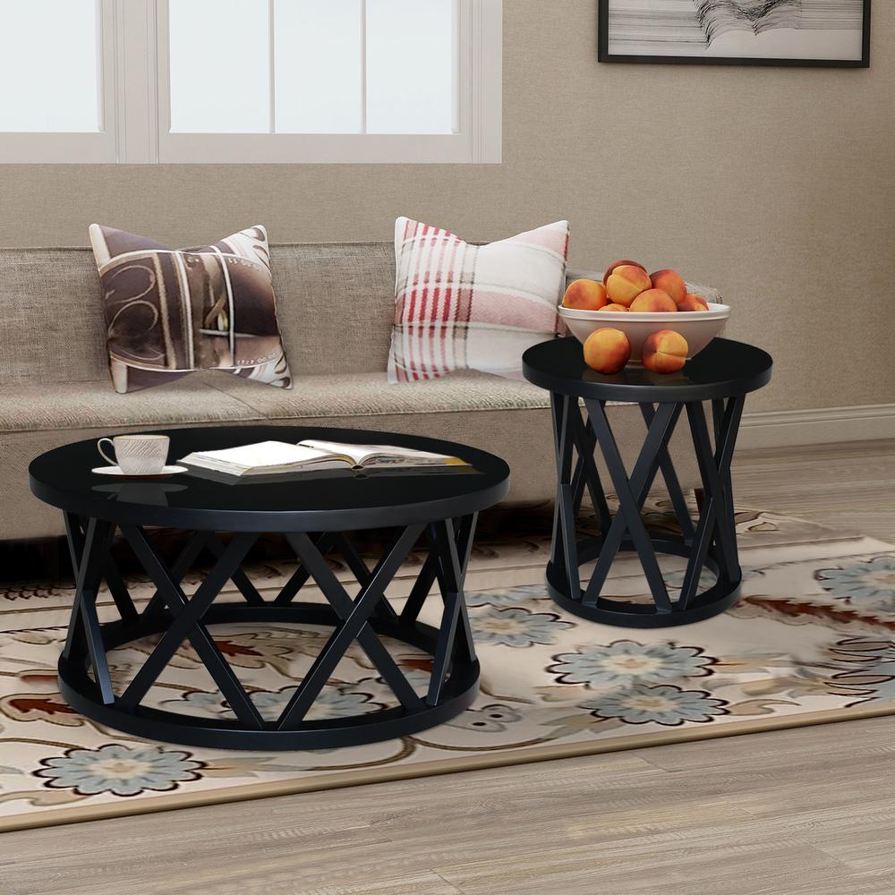 Round Ceylon Coffee Table, Black. Picture 2