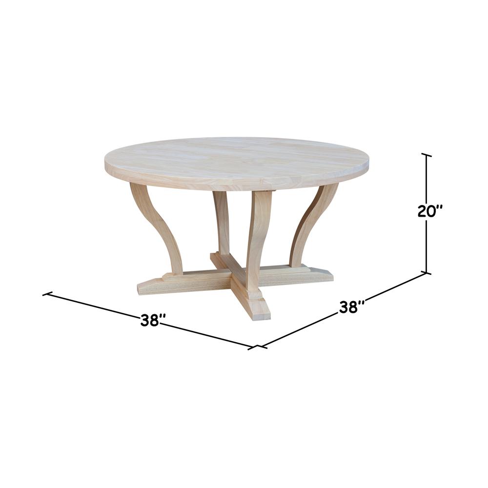 LaCasa Solid Wood Round Coffee Table - Unfinished. Picture 6