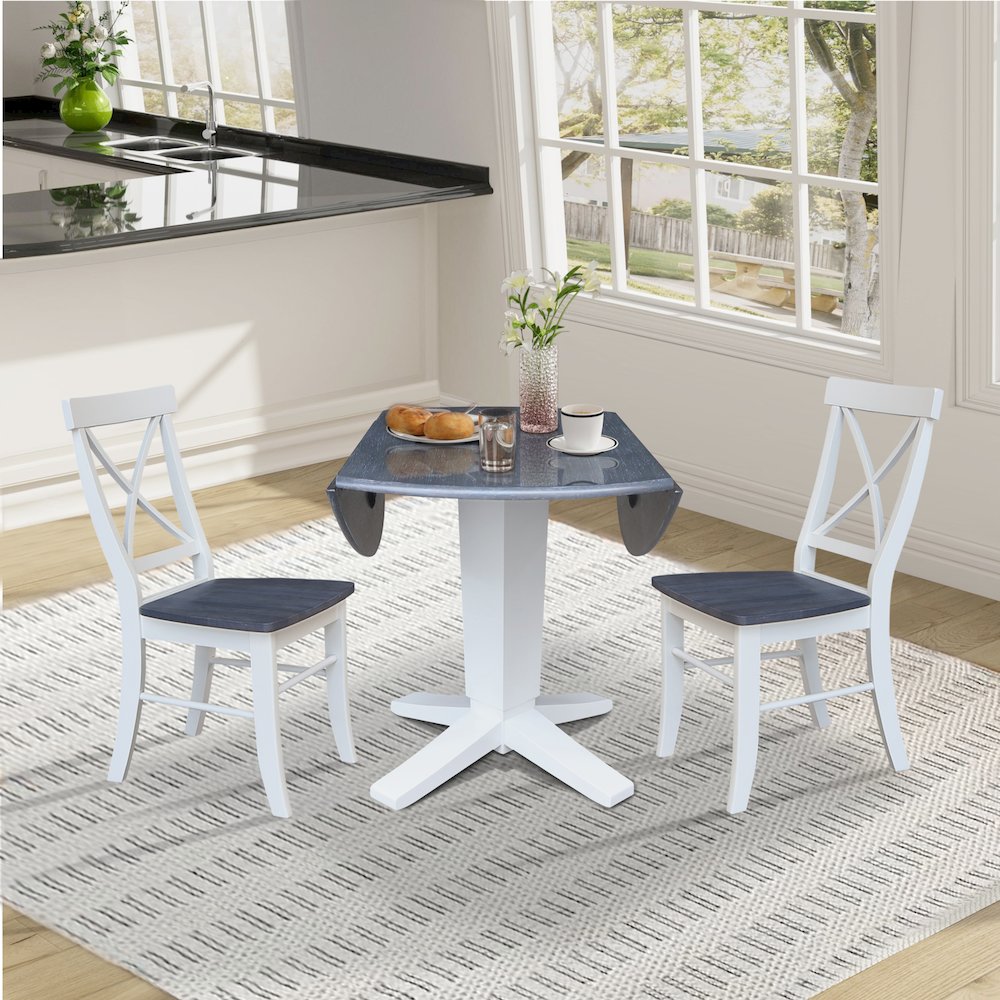 42" Round Drop Leaf Table with Two Dining Chairs. Picture 5
