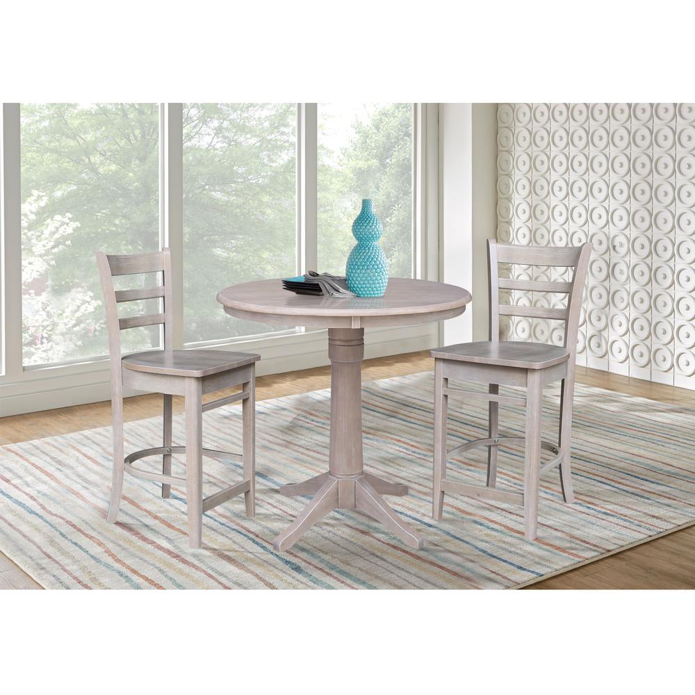 36" Round Pedestal Gathering Height Table with 2 Emily Counter Height Stools. Picture 1