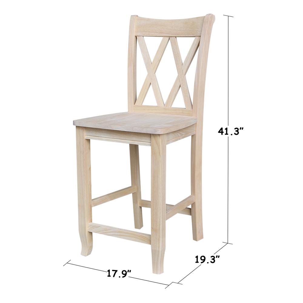 Double X-Back Counter height Stool - 24" Seat Height , Unfinished. Picture 9