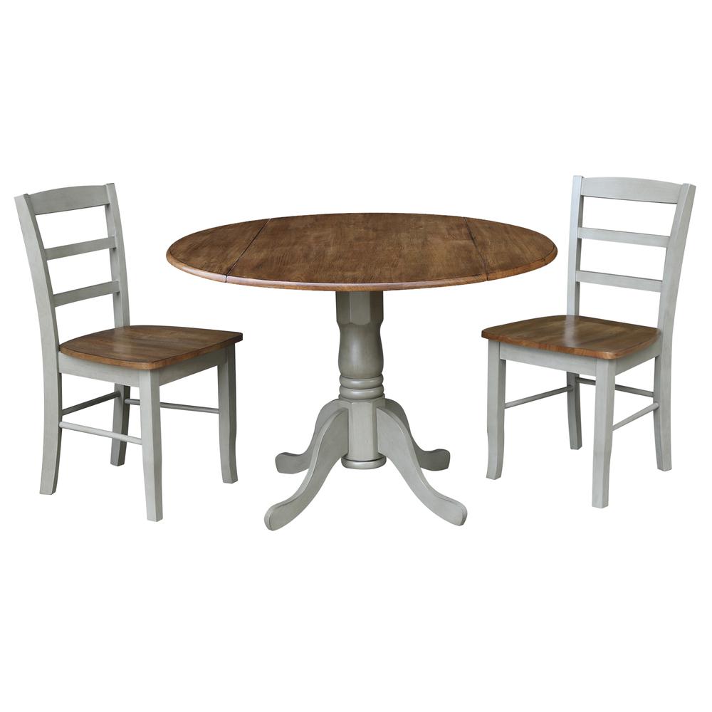 42" Dual Drop Leaf Pedestal Dining Table with 2 Madrid Ladderback Chairs. Picture 2