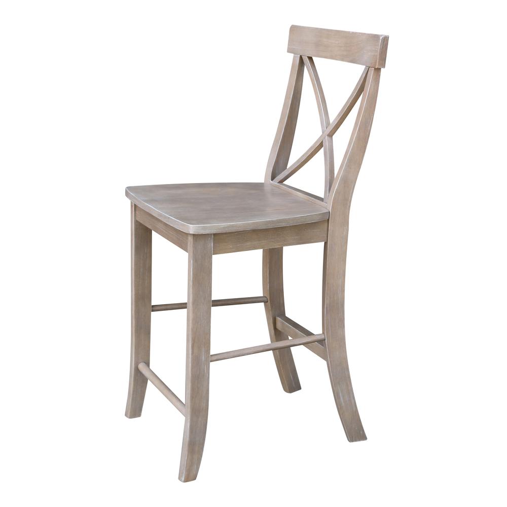 X-Back Counter height Stool - 24" Seat Height, Washed Gray Taupe. Picture 4
