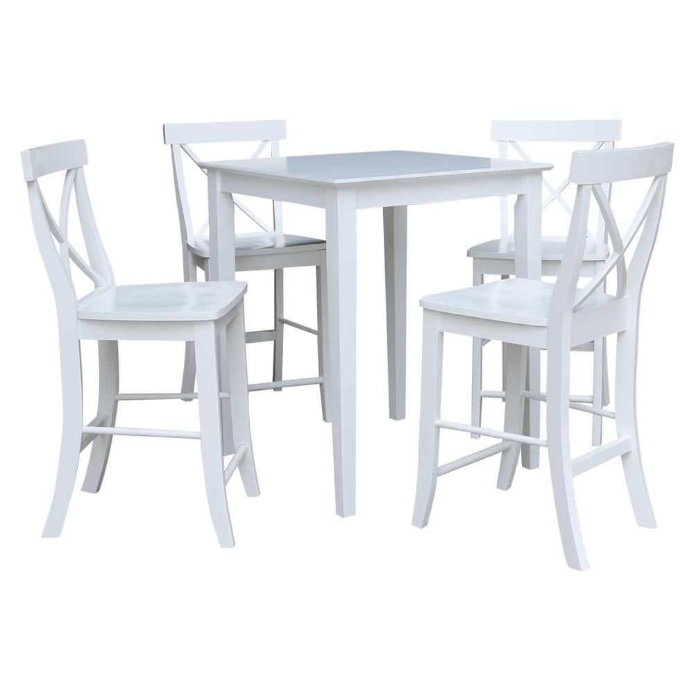 30" x 30" CounterHeight Dining Table with 4 X-Back Stools - 5 Piece Set. Picture 1