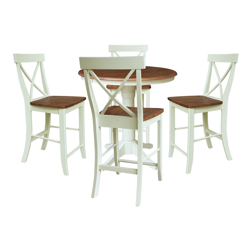 36" Round Extension Dining Table with 4 X-Back Counter Height Stools. Picture 1