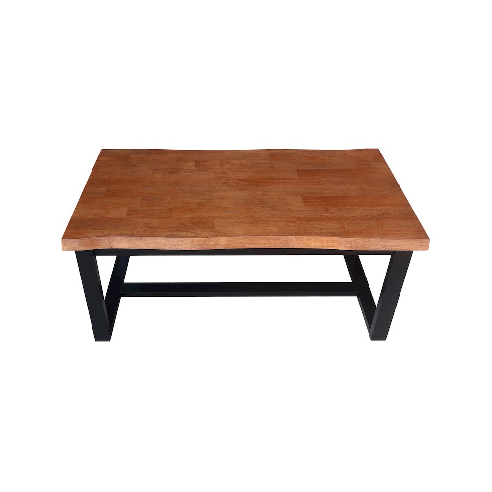 Live Edge Solid Wood Coffee Table, Bourbon Oak/Black. Picture 5