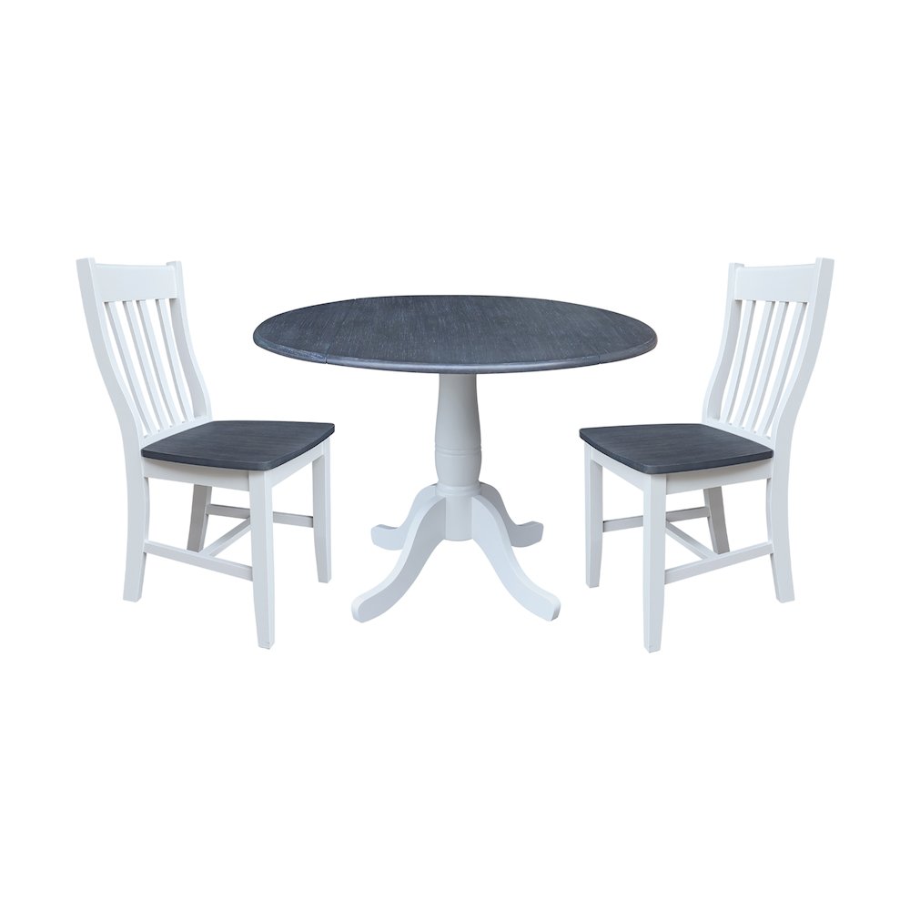 42" Round Top Dual Drop Leaf Pedestal Table with 2 Dining Chairs. Picture 1