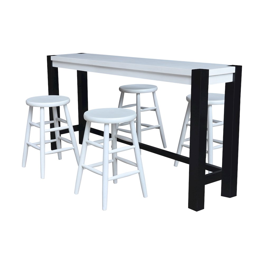Solid Wood Tall Accent Table with 4 Counter Height Stools. Picture 1