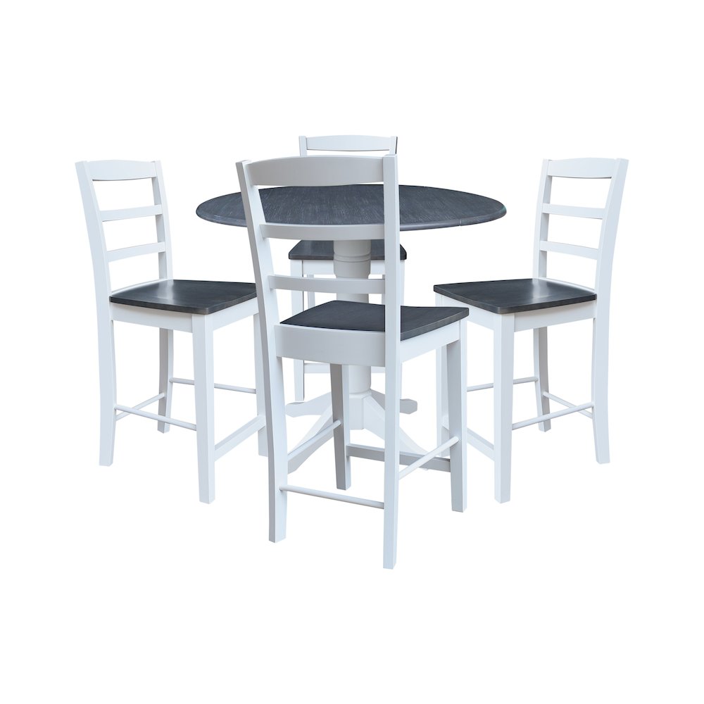 42" Round Top Dual Drop Leaf Pedestal Table with 4 Stools. Picture 1