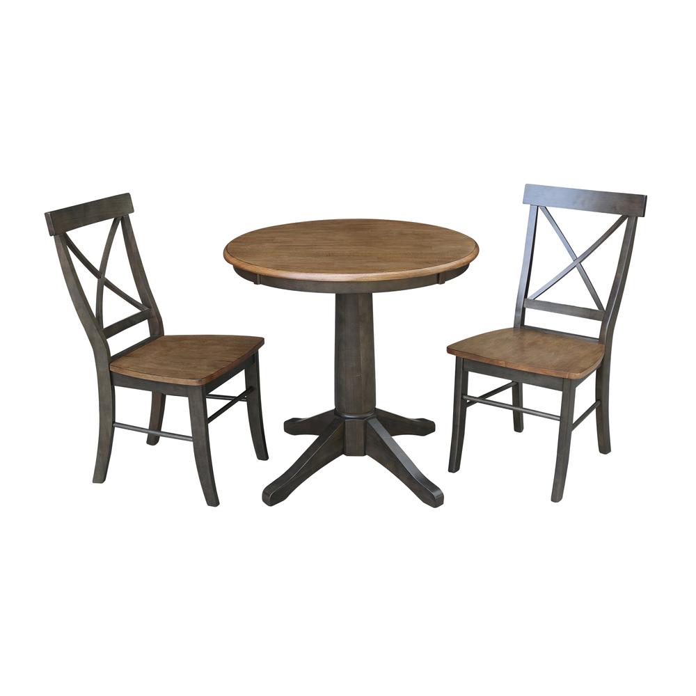 30" Round Top Pedestal Table With 2 X-Back Chairs - 3 Piece Set. Picture 1
