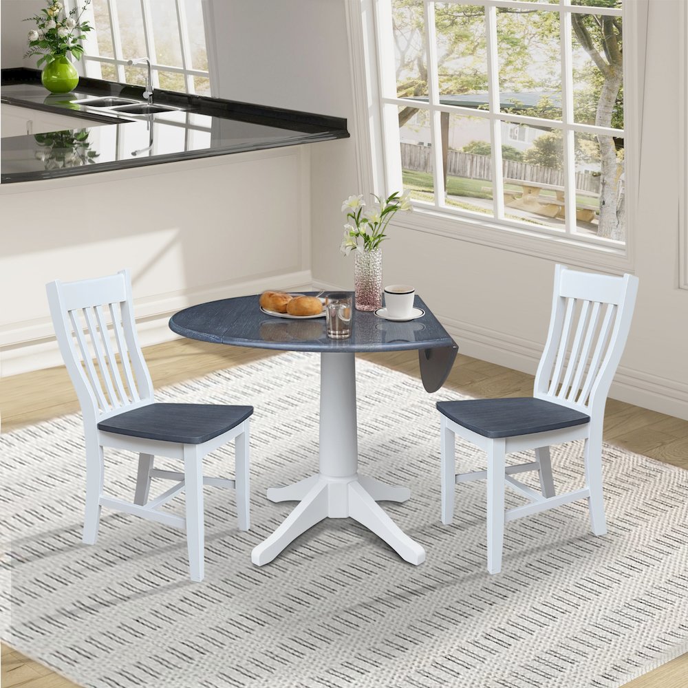 42" Round Top Dual Drop Leaf Pedestal Table with 2 Dining Chairs. Picture 4