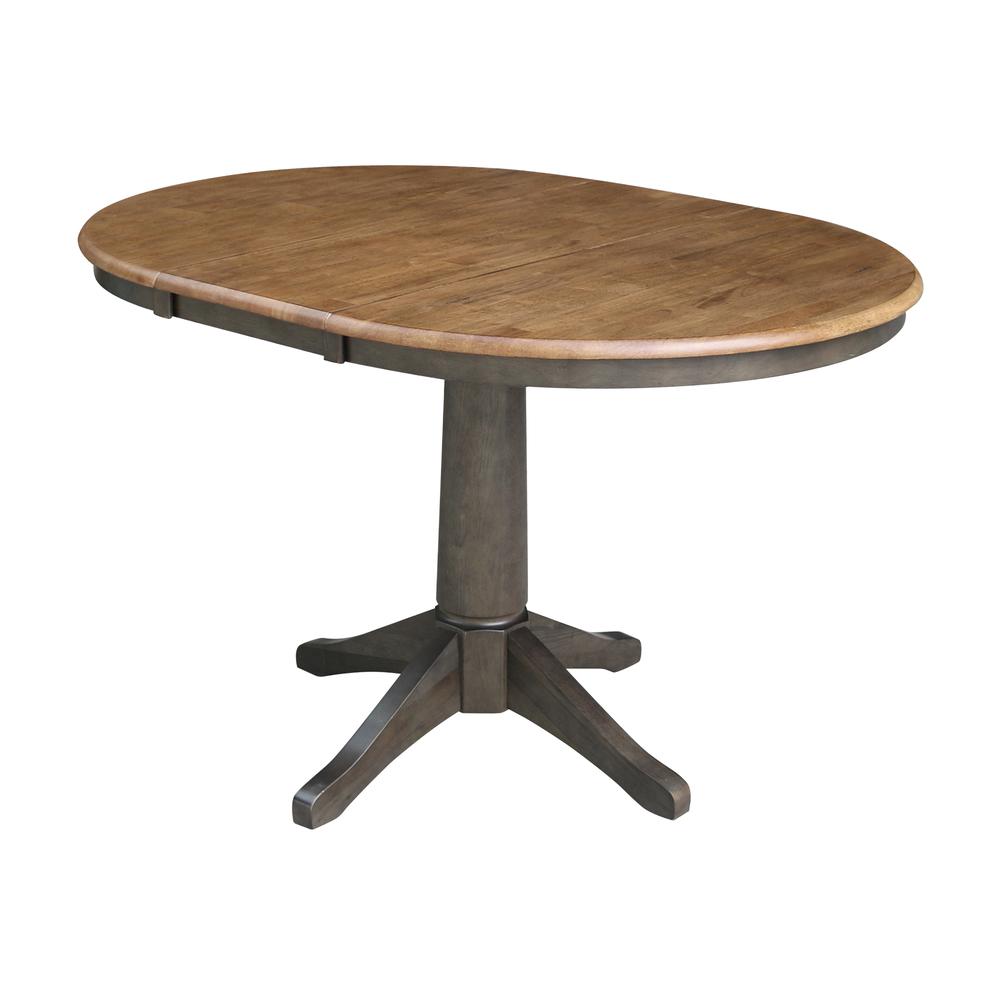 36" Round Extension Dining Table with Leaf and 4 Madrid Ladderback Chairs - Five Piece Dining Set, Hickory/Washed coal. Picture 3