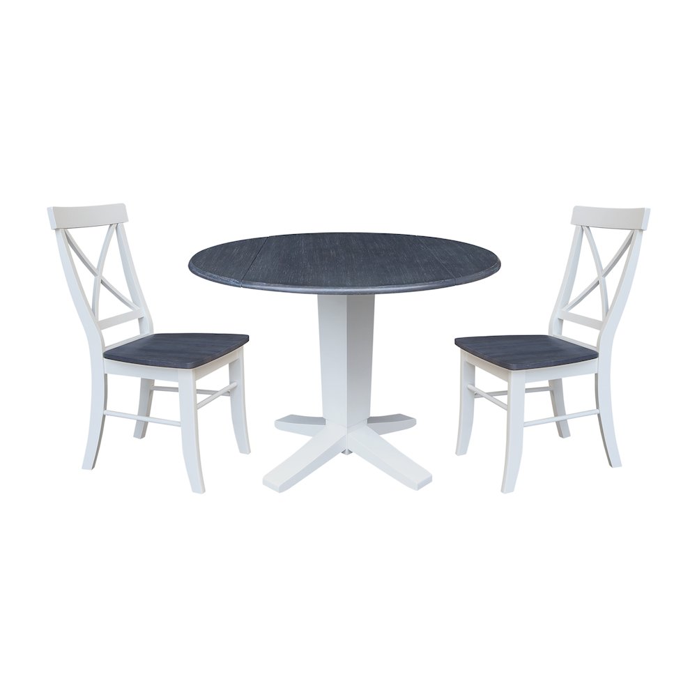 42" Round Drop Leaf Table with Two Dining Chairs. Picture 1
