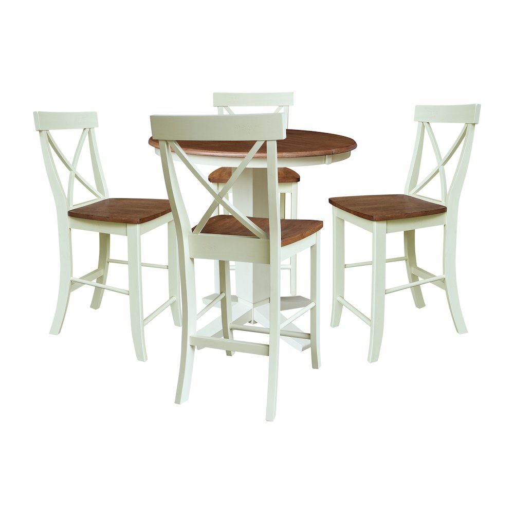 36" Solid Wood Round Extension Dining Table with 4 Counter Height Stools. Picture 1
