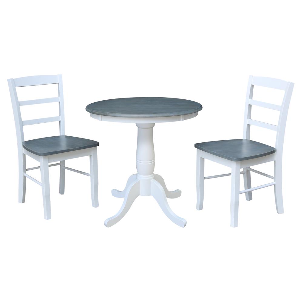 30" Round Pedestal Dining Table with 2 Madrid Ladderback Chairs. Picture 2