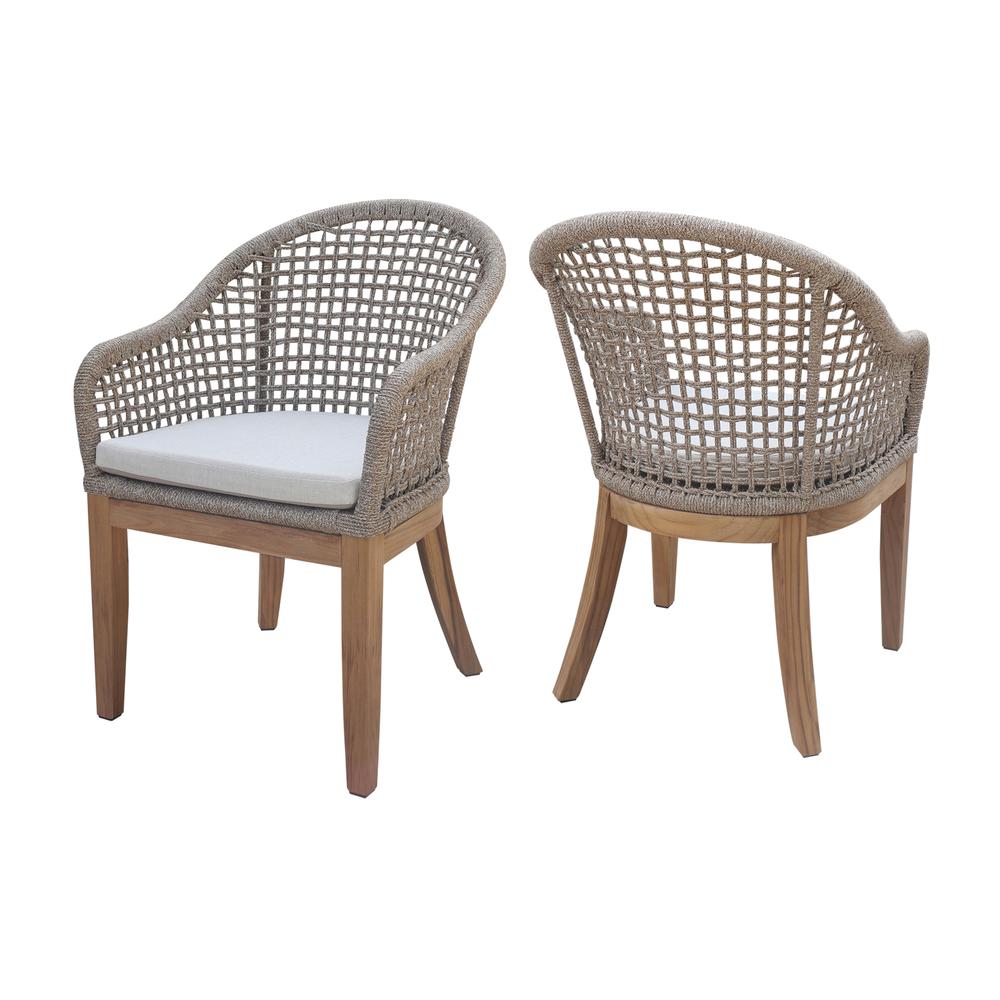 Set of Two Outdoor Teak Patio Dining Chair with Cushions. Picture 2
