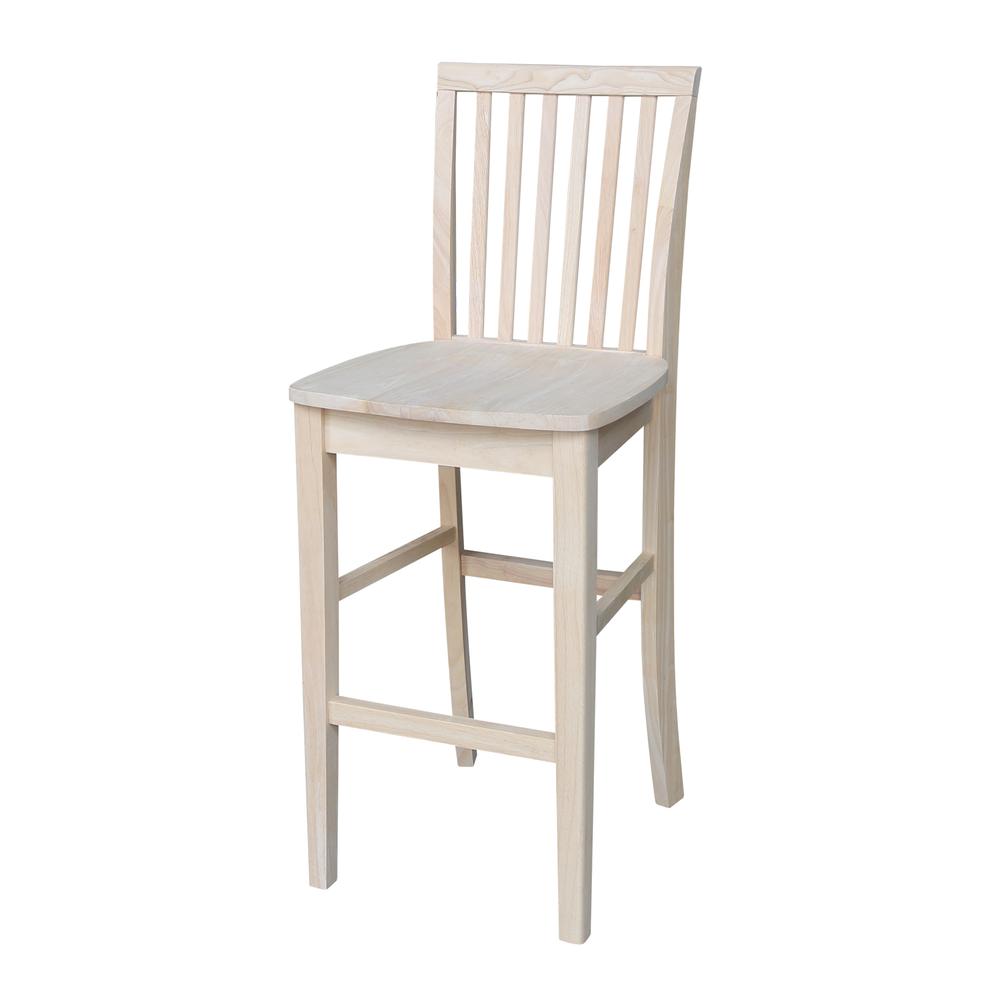 Mission Bar height Stool - 30" Seat Height , Unfinished. Picture 1