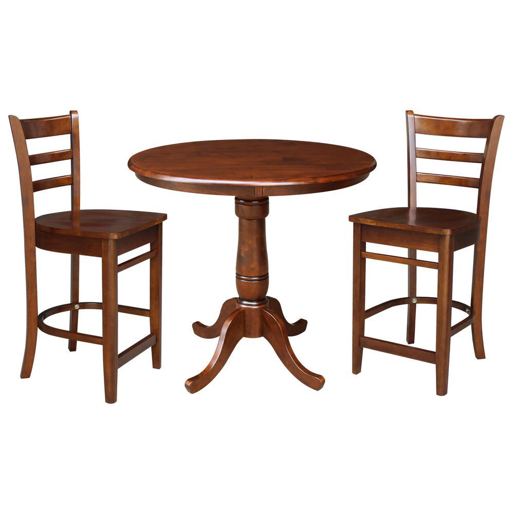 36" Round Pedestal Counter Height Table with 2 Emily Counter Height Stools. Picture 2
