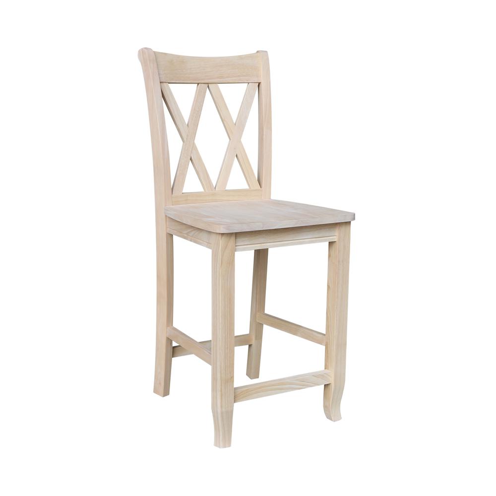 Double X-Back Counter height Stool - 24" Seat Height , Unfinished. Picture 8