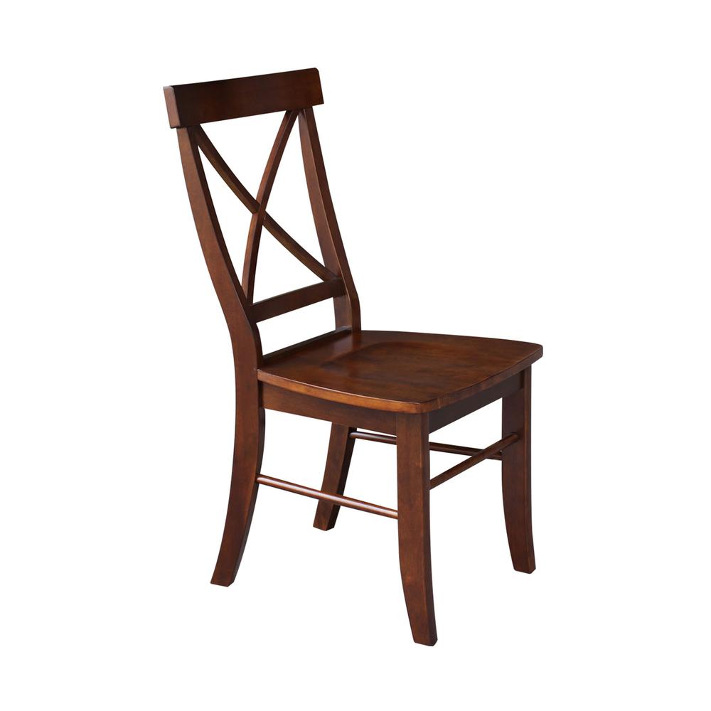 Set of Two X-Back Chairs  with Solid Wood Seats , Espresso. Picture 4