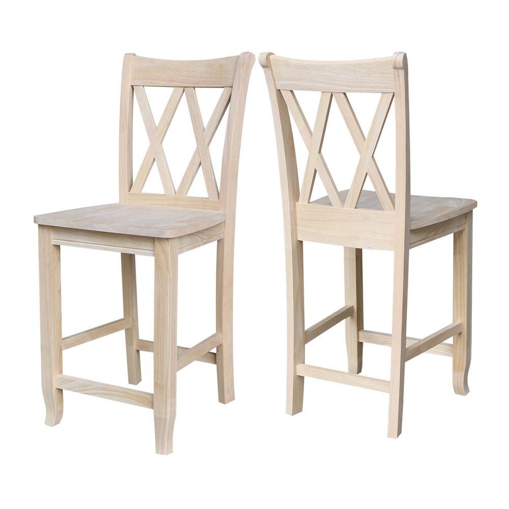 Double X-Back Counter height Stool - 24" Seat Height , Unfinished. Picture 7