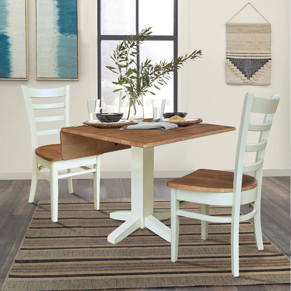 36" Square Dual Drop Leaf Dining Table with Two Chairs. Picture 5
