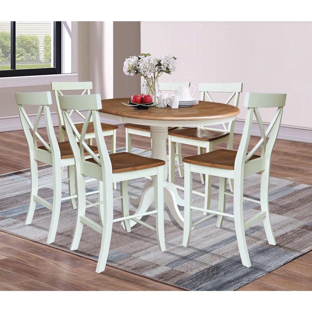 36" Round Extension Dining Table with 6 Counter Height Stools. Picture 4