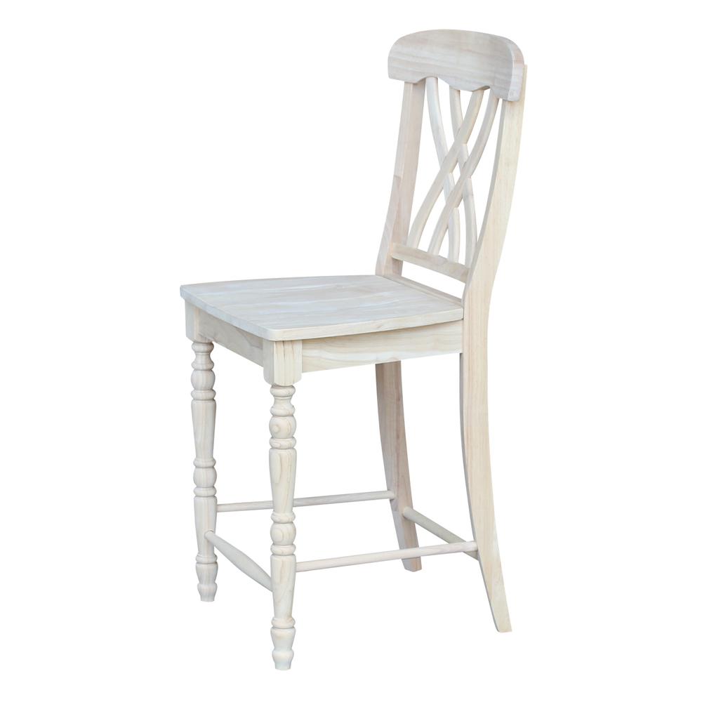 Lattice Counter height Stool - 24" Seat Height, Unfinished. Picture 4