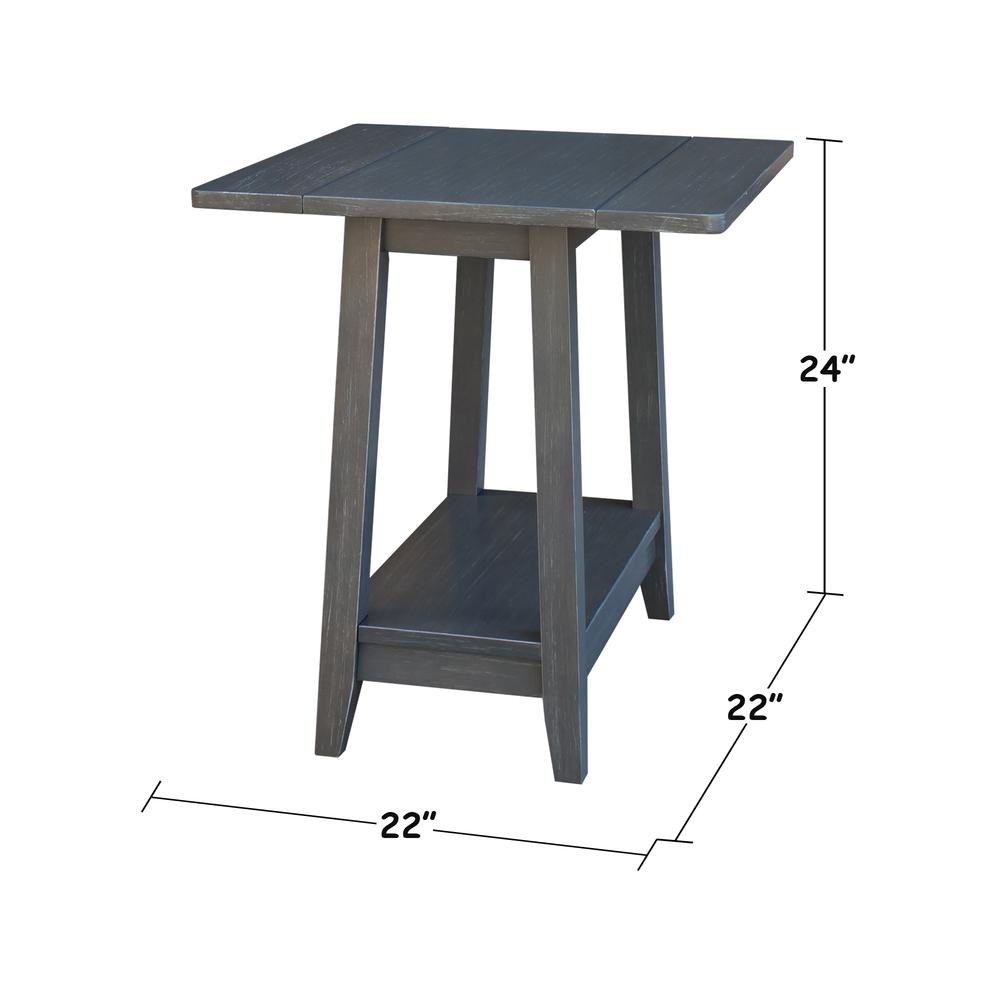 Solid Wood Square Drop Leaf Side Table in Antique Washed Heather Gray. Picture 6